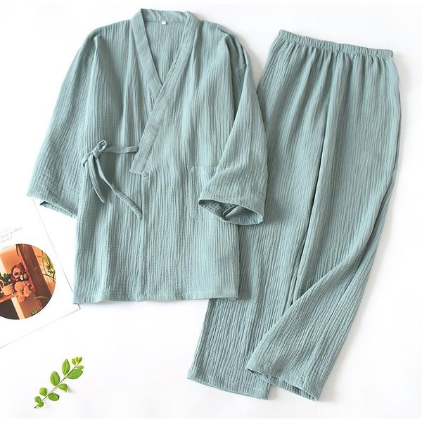 Conjunto De Pijama 100% AlgodóN, Albornoz De Pareja De Dos Piezas, Vaporizador De Sudor Suelto Para Hombre Y Mujer, Conjunto De Ropa Para El Hogar M Gray-image