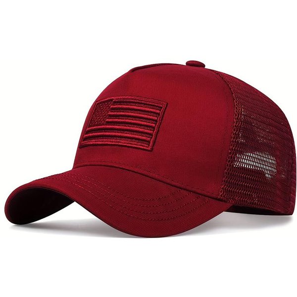 1 Sztuka Unisex Kapelusz Siatkowy Baseballowy Z Haftem Flagi USA Outdoor Regulowany Ochrona PrzeciwsłOneczna Kapelusz Rekreacyjny Wiosna Jesień Podróż PlażA Wakacje Gray-image