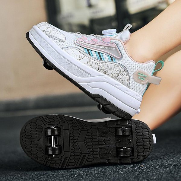 Nuevos Zapatos Fugitivos Zapatos De Polea De Cuatro Ruedas Zapatos Para NiñOs Zapatos Con Ruedas Para NiñAs Zapatos De Patinaje 42-image