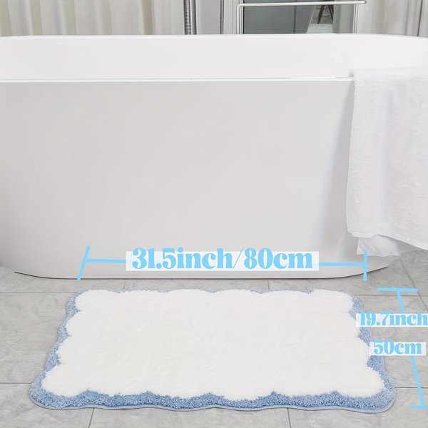 Pluszowa RóżOwo-Zielona Mata PodłOgowa Z Falistym Wzorem Do ŁAzienki Dywanik Do Salonu I Sypialni Prosta MięKka Urocza Mata PodłOgowa Dekoracja Domu 50X80Cm 20X31Inch-image