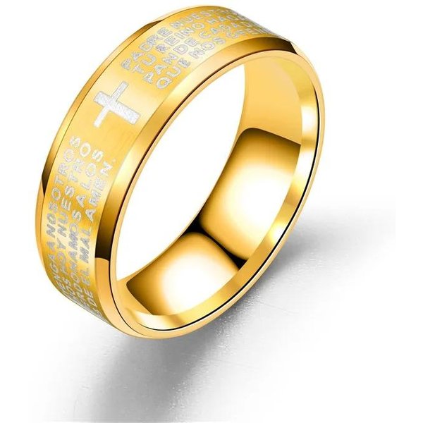 Moda Hombres Acero Inoxidable VersíCulo BíBlico JesúS Cruz Anillos Para Hombres Cruz Cristiana Anillo Religioso Hombres Amuleto JoyeríA 12 Beige-image