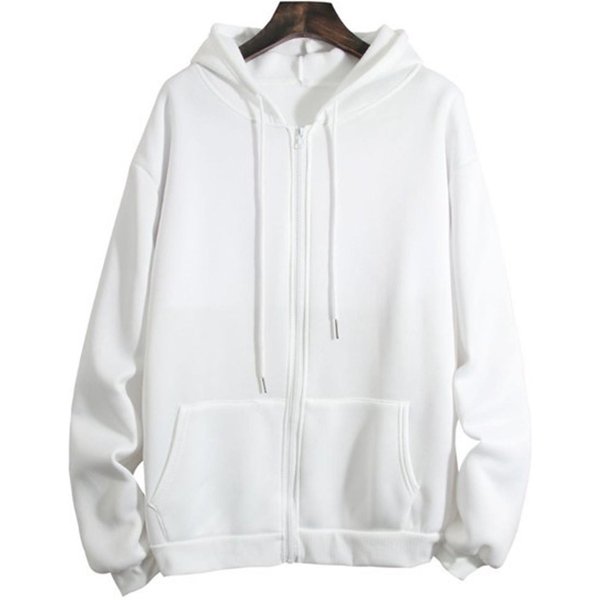 Sudadera Con Capucha Y Cremallera De Manga Larga De Color Liso Informal A La Moda Para Mujer XXL White-image