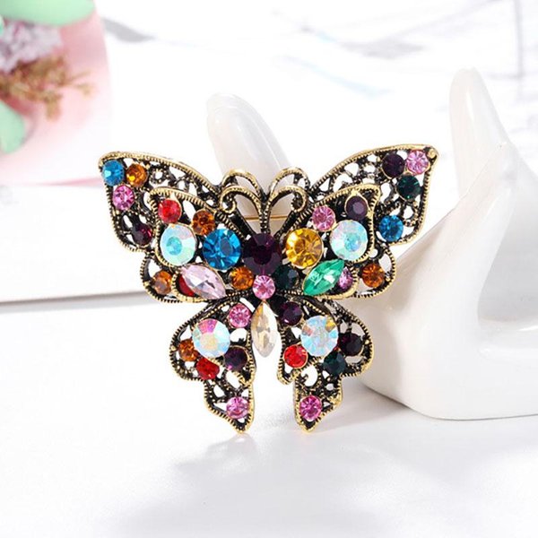 Broche De Mariposa Con Diamantes De ImitacióN De Color Europeo Y Americano, Estilo Retro, De Alta Gama, Con Temperamento Exquisito.-image