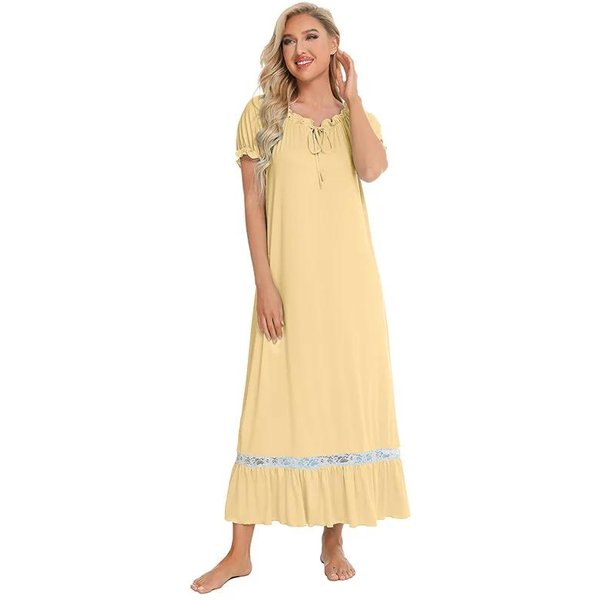 Vintage Koszula Nocna Damska LuźNa Sukienka Do Spania DłUga Koszula Nocna Odzież Do Spania Retro WiktoriańSka Koszula Nocna Damska XXL Beige-image