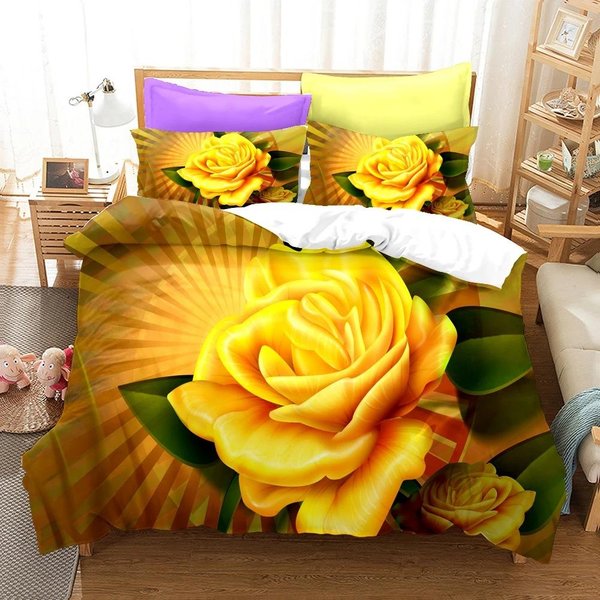 Zestawy PośCieli 3D Z RóżAmi Zestaw Poszwy Na KołDrę Z Poszewką Na Poduszkę Pojedynczy PełNy Queen King PośCiel PośCiel EU Double(200X200Cm)-image
