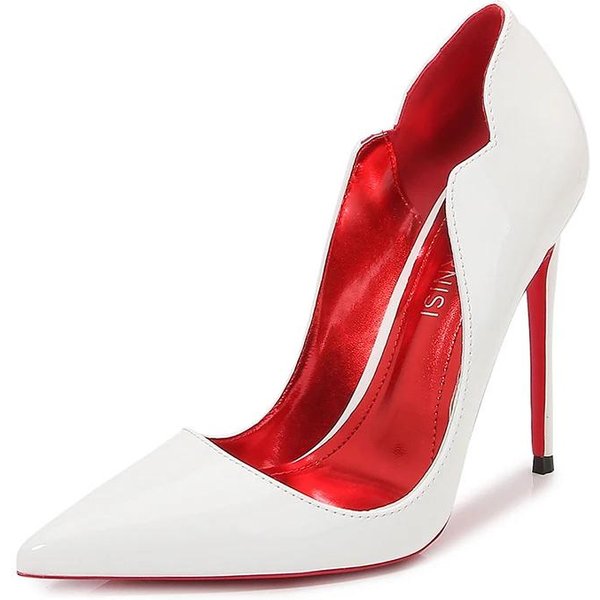 Zapatos De TacóN De Aguja Elegantes Y Sexys Para Mujer, De Charol Brillante, Con Corte En V Lateral, Punta Puntiaguda, Para Fiesta, Con Corte Rizado, Talla 46 46 Blanco-image