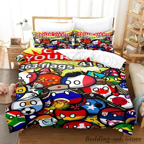 Nowa Kolekcja PośCieli Countryball Polandballs Rozmiar Pojedynczy Twin PełNy Queen King Rozmiar Kolekcja PośCieli Sypialnia ChłOpcóW DorosłYch Kolekcje Poszewek Na KołDrę Anime 140X200Cm 3Pcs-image