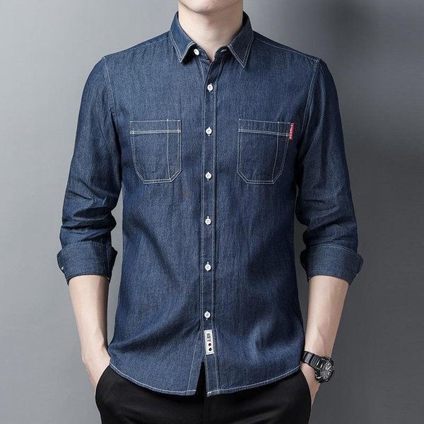 Camisas De Manga Larga De Mezclilla De Moda Para Hombres, Camisas Casuales Atractivas Sin Planchado Para Primavera Y OtoñO, Abrigos, Chaquetas De Trabajo 4XL Black-image