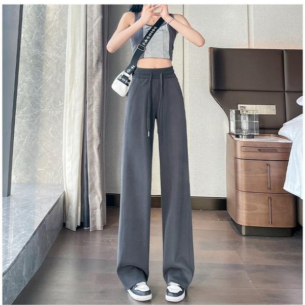 Pantalones De CháNdal Grises Para Mujer En Primavera Y OtoñO Nuevos Pantalones De CháNdal De Cintura Alta De Pierna Recta Pantalones Casuales De Pierna Ancha De PláTano PequeñO 2XL Gray-image
