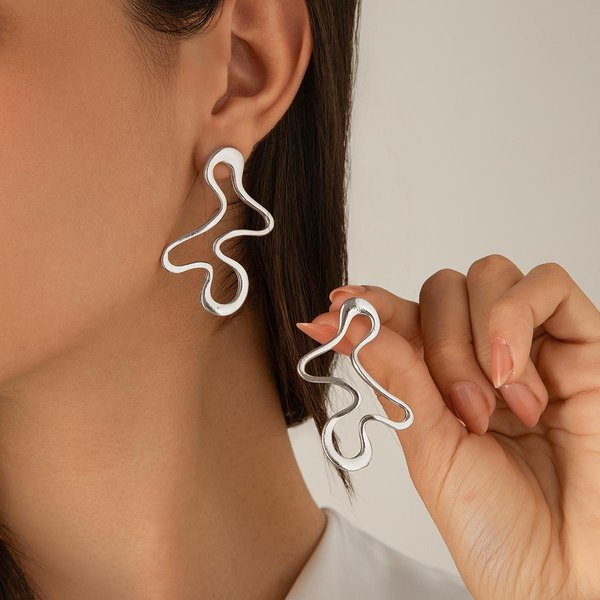 Pendientes De Metal Con Forma De GeometríA Hueca Irregular, Estilo Punk, Color Dorado, JoyeríA Con Abalorios Para Mujer-image