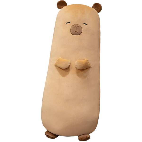 70~120 Cm Kapibara DłUga Poduszka Pluszowa MięKki KreskóWkowy Zwierzę Kapibara WałEk Pluszak Podpora Pod Nogi Do Spania Maskotka Prezent Urodzinowy 120Cm BrąZowy-image