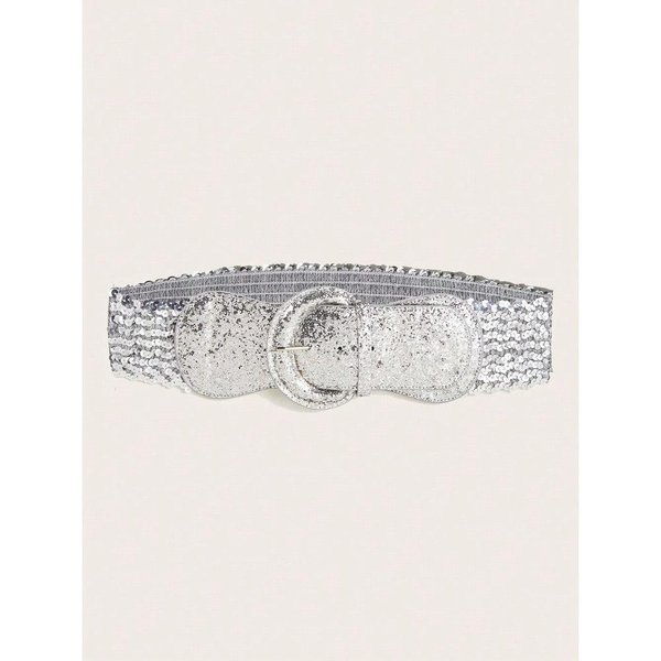Estilo Europeo Y Americano CinturóN De Mujer Decorativo Para Abrigo Con Vestido, Cintura De CinturóN Traje EláStico EláStico Sello De Cintura EláStico Cadena Ancha Silver Varios Colores-image