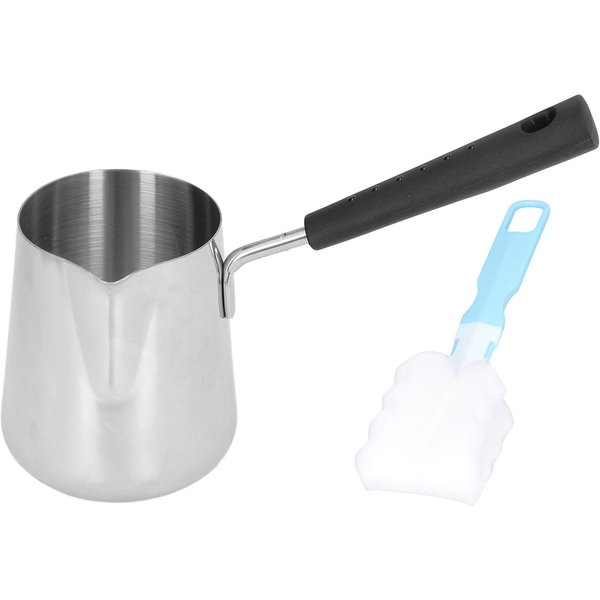 Calentador De Mantequilla Mini Olla De Acero Inoxidable Para Calentar Café 350Ml Con Boquilla Para Derretir L-image