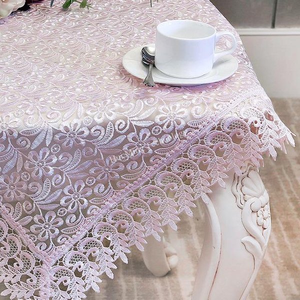 BiałY Koronkowy Obrus Europejski Haftowany AżUrowy Pokrowiec Na Stół Jadalny Romantyczny Kwiatowy Obrus Na Stolik Kawowy Organza 130X130Cm Square-image