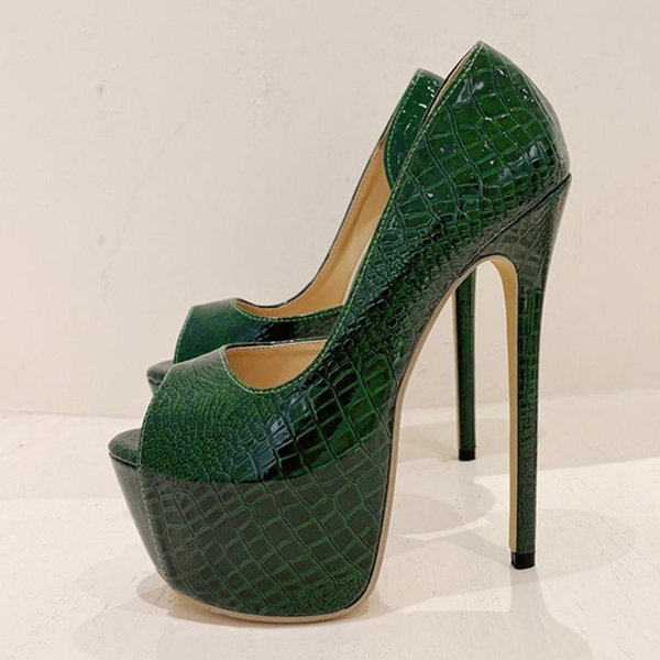 Liyke Nowe Zielone SkóRzane Platformy Z WężOwym Nadrukiem Damskie Seksowne CzółEnka Slingback Peep Toe Ekstremalnie Wysokie Obcasy Buty Do TańCa Na Rurze 35 Black-image