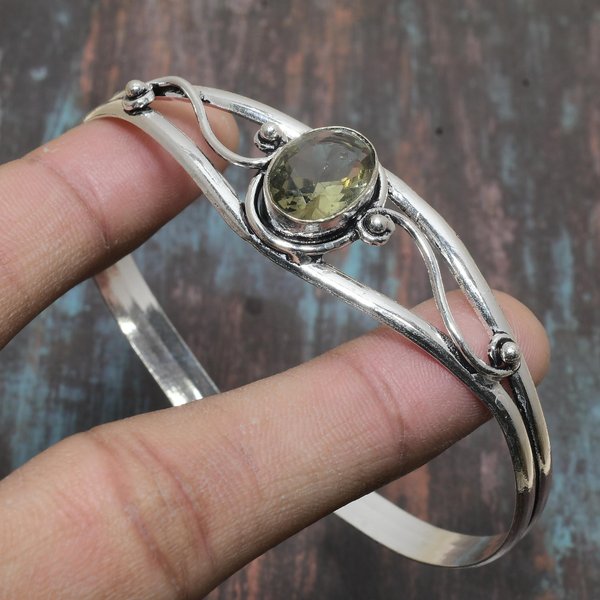 Zielony Ametyst Kamień Szlachetny 925 Srebro RęCznie Robione PięKne Mankiety Bransoletka Z MożLiwośCią Regulacji Adjustable-image