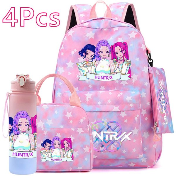 4 Piezas/Set Kpop Mochila Estampada Bolso De Mano Estuche Para LáPices Con Botella De Agua De 750 Ml Para Adolescente NiñO NiñA Gran Capacidad Mochila Escolar Vaso Para Beber-image