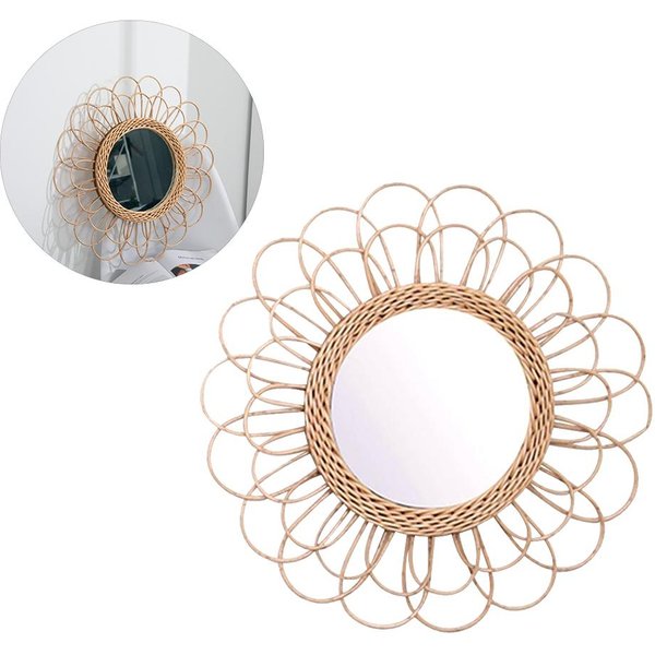 40Cm WisząCe Lustro Rattan SłOnecznik OkrąGłE Lustro ŚCienne Dekoracja Boho Wiklinowe Toaletkowe Lustra Do MakijażU A-image