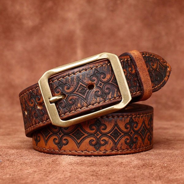 CinturóN De Piel De Vaca Extra Grueso De Doble Uso Para Hombre, Cuero Genuino, CinturóN De Cintura Tallado Personalizado, Estilo Hombre Brown-image
