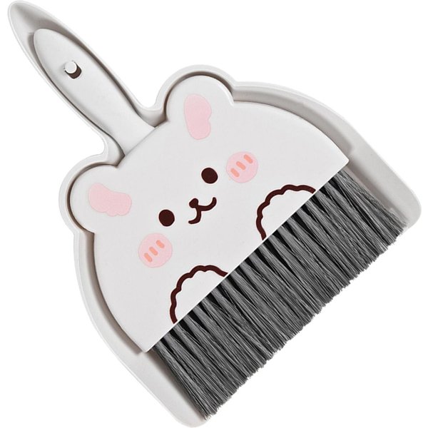 Recogedor Y Cepillo Set Dibujos Animados Mini PortáTil Escoba De Limpieza Con Recogedor Para Escritorio Conejo White-image
