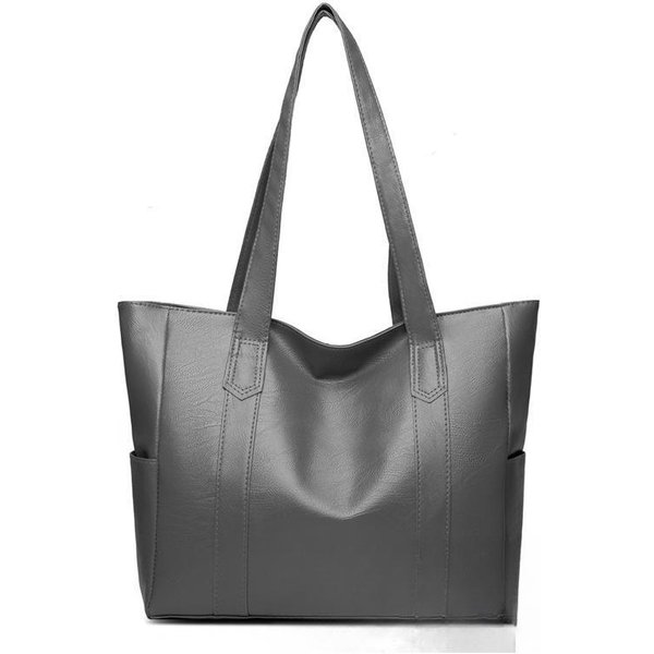 Bolso De Mujer Bolso Cruzado Casual Textura Ligera Gran Capacidad Bolso Para Madres De Mediana Edad Bolso De Mano De Cuero PU Gris-image