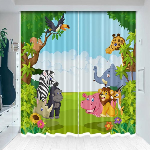 Cortinas Con Estampado De Elefantes Para Parque De Atracciones Infantil, Para Sala De Estar, Dormitorio Infantil, NiñO Y NiñA. 100W160H(Cm)40X63In&Grommet Top-image