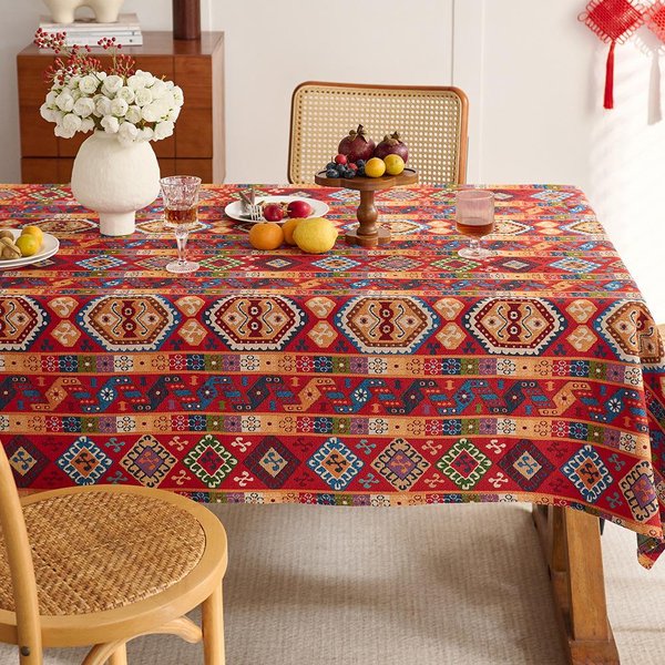 Mantel Estilo Bohemio Jacquard Rojo Mantel De Mesa NavideñO Gruesa Cubierta De Mesa De Comedor Para Cocina Y Comedor DecoracióN 140X200Cm-image