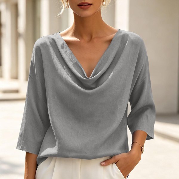 Moda Femenina SuéTer Holgado Cuello En V Casual Manga Tres Cuartos Tejido Suave Ligero Ajuste CóModo M Gris Claro-image