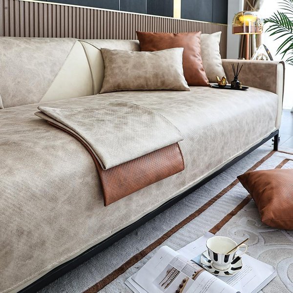 Nowoczesna Wodoodporna Narzuta Na Sofę Technologia SkóRzana Tkanina Solidna Sofa RęCznik Narzuta Na Sofę Poduszka AntypośLizgowa Wielowymiarowy Ochraniacz Na Sofę 110X110Cm 1Pcs-image
