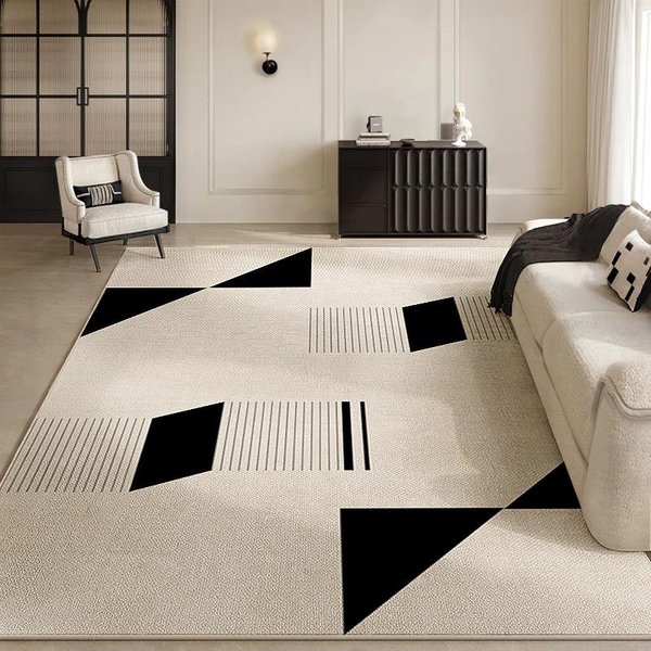 Abstrakcyjny Geometryczny Dywan W Neutralnych Kolorach AntypośLizgowa Zmywalna Mata PodłOgowa Do Biura Do Salonu I Sypialni WystróJ Domu 80X120Cm 31X47Inch-image
