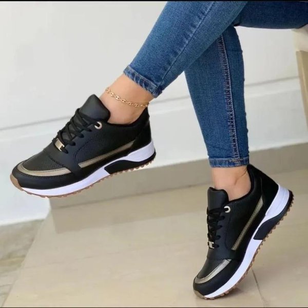 Damskie Buty Sportowe Na Platformie Lekkie Sznurowane Codzienne Wygodne Pojedyncze Buty Damskie Outdoorowe AntypośLizgowe Z OkrąGłYm Noskiem Buty Do Chodzenia 43-image