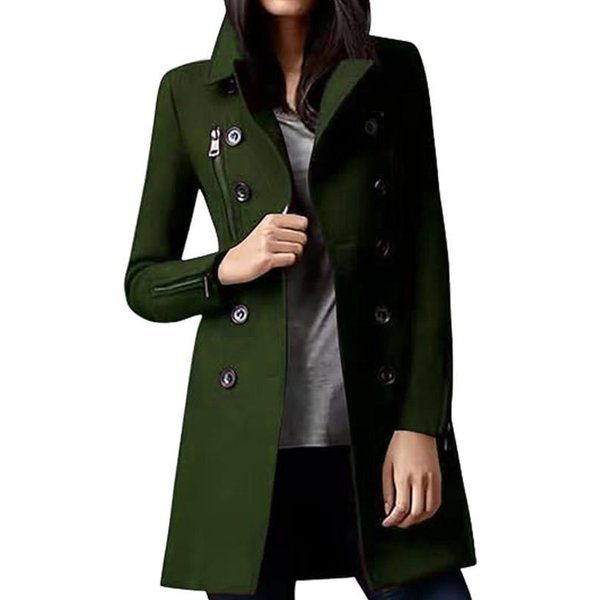 Abrigo Largo De Lana Para Mujer, Chaqueta Con Cremallera Y Doble Botonadura Para OtoñO E Invierno L Black-image