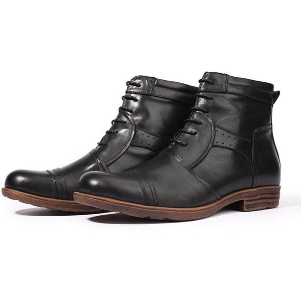 Brytyjskie Retro MęSkie Buty Wysokie Ze SkóRy Naturalnej RęCznie Robione Buty Motocyklowe OkrąGłY Nosek Gruba Podeszwa Sznurowane Botki MęSkie Buty 41 Gray-image
