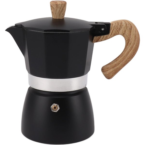 Cafetera Moka Octogonal De Aluminio CláSica PortáTil Para Hacer Café Manual Moka Pot Para Acampar L Negro-image