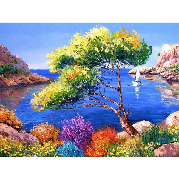 Kit De Punto De Cruz Bordado De Diamantes DIY Paisaje Marino Diamante Redondo Completo Pintura Mosaico DecoracióN Del Hogar 20X30CM-image