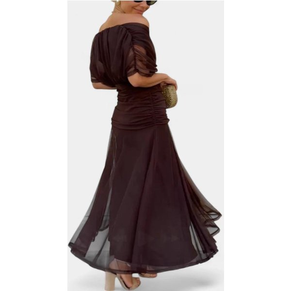 Vestido De Noche De Sirena Con Estampado Floral Y Hombros Descubiertos, Vestido Largo Con Bajo De Volantes 3XL MarróN Oscuro-image