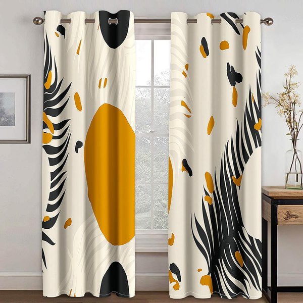 Cortinas GeoméTricas Modernas Con CíRculos En Blanco Y Negro, 2 Paneles, Para Sala De Estar, Dormitorio, DecoracióN Del Hogar 50W60H(Cm)X2Pcs&Grommet Top-image