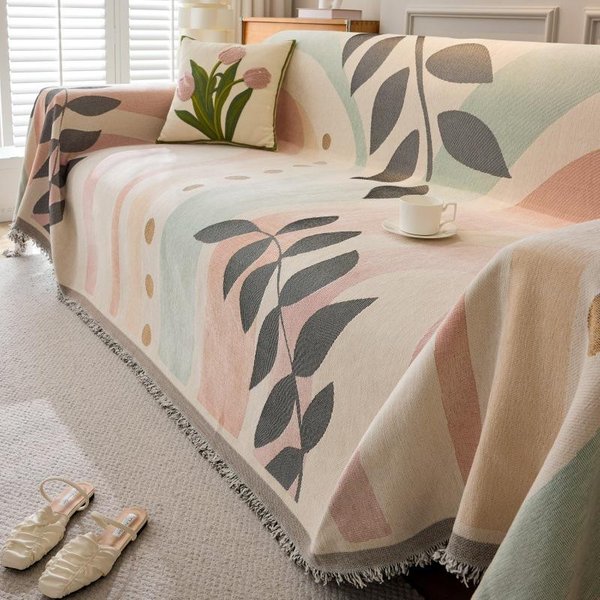 Manta Jacquard Toalla De Sofá De Doble Cara Cubre Sofá De Chenilla De Hoja Para Cuatro Estaciones Cubre Protector Antipolvo AntiarañAzos Para Gatos Manta Para Sofá 180X130Cm1Pcs-image