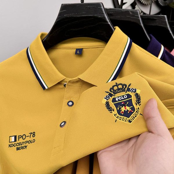 Camisa Polo Para Hombre Solapa Manga Larga OtoñO Insignia Bordado Camiseta CláSico Negocios Atractivo Ropa De Hombre XXL Amarillo-image
