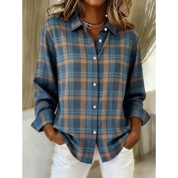 Camisa De Manga Larga A Cuadros De Moda Para Mujer Verano 2026 5XL Gray-image