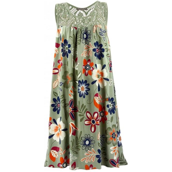 Vestido De Talla Grande A La Moda, Vestido Sin Mangas Con Estampado De Encaje Para Mujer, Vestido Informal Suelto De Verano Xxxxl Verde-image