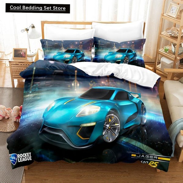 Nowy Zestaw PośCieli Rocket League Narzuta Pojedynczy BliźNiak PełNy Queen King Size SamochóD Rocket League Zestaw Do ŁóżKa Dzieci ChłOpiec Sypialnia Poszwa Na KołDrę AU Single(140X210Cm)-image