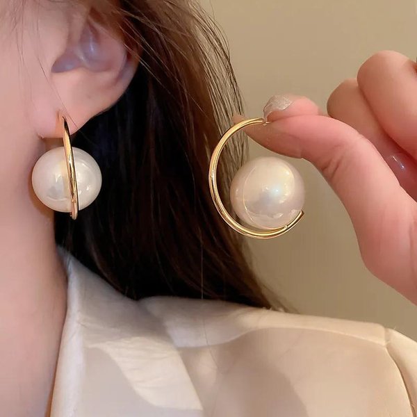 Pendientes Grandes De Perlas Estilo Vintage, Pendientes De Estilo De Alta Gama Y Genial, Pendientes Exagerados Y VersáTiles Para Mujer Plata-image