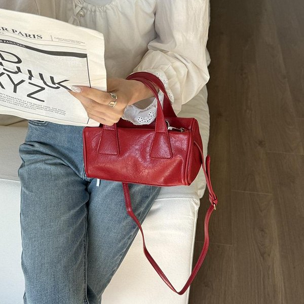 Bolso De Mano Retro Casual Y Simple Para El DíA A DíA, Tacto Premium, Bolso Baguette Para Mano O Axila, Bolso De Hombro Para Mujer Rojo-image