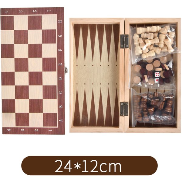 Drewniane Warcaby Szachowe 3 W 1 Zestaw Do Gry W Backgammon PrzenośNe Drewniane Szachy Dla DorosłYch Dzieci 24 X 12Cm-image