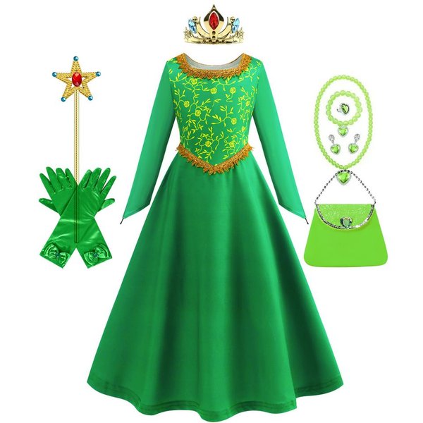 Sukienka Fiona Halloween Cosplay Shrek Kostium Fantazyjny Zielona Sukienka KsiężNiczki Dzieci Elegancka Suknia Dzieci DłUgi RęKaw Sukienki Z Nadrukiem 2T (Tag 100) Green-image