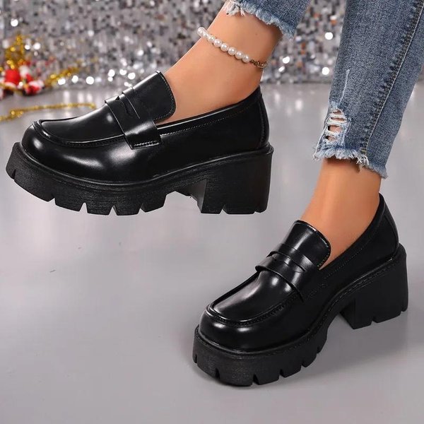 Buty Damskie Mokasyny Damskie Wysokie Obcasy Plus Size Platforma CzółEnka Do Biura Damskie OkrąGłY Nosek ŚRedni Obcas Wsuwane Buty Damskie 36 Gray-image