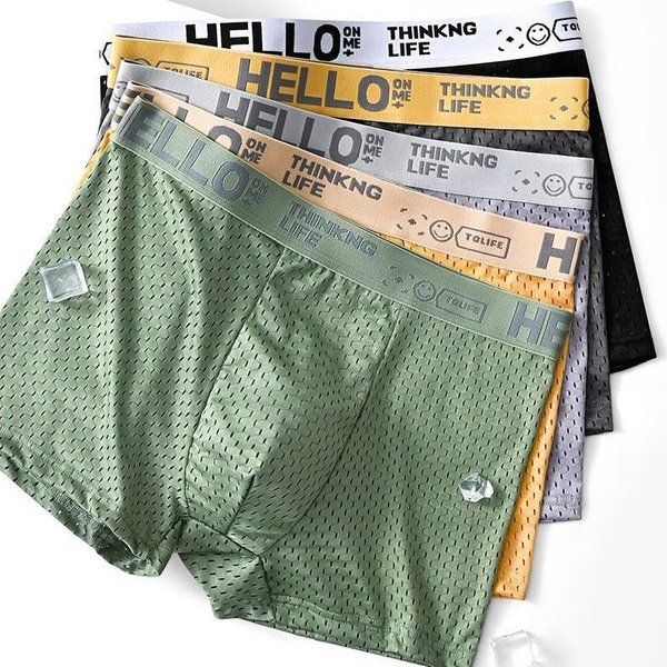 5 Uds. Ropa Interior De Malla De Seda Helada Para Hombre De Verano Ropa Interior Sexy De Malla Para Hombre Transpirable Malla Cuadril Pantalones Boxer Juvenil XL Gray-image