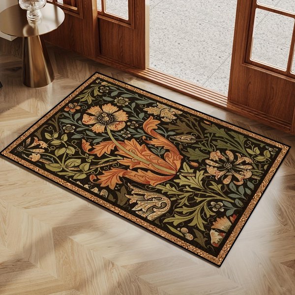 Vintage Dywan W Stylu Williama Morrisa WzóR Kwiatowy Mata Wycieraczka AntypośLizgowa Mata PodłOgowa Do Przedpokoju Salonu Sypialni Dekoracja Domu Dywan 50X80Cm20X31In-image