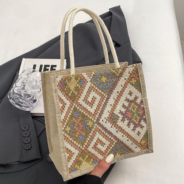 Bolso De Lona ÉTnico Para Mujer En Verano Nuevo Estilo De Moda Para Salir Con Fiambrera De Lino Bolsa Bento Bolso De Mano Para Mamá-image
